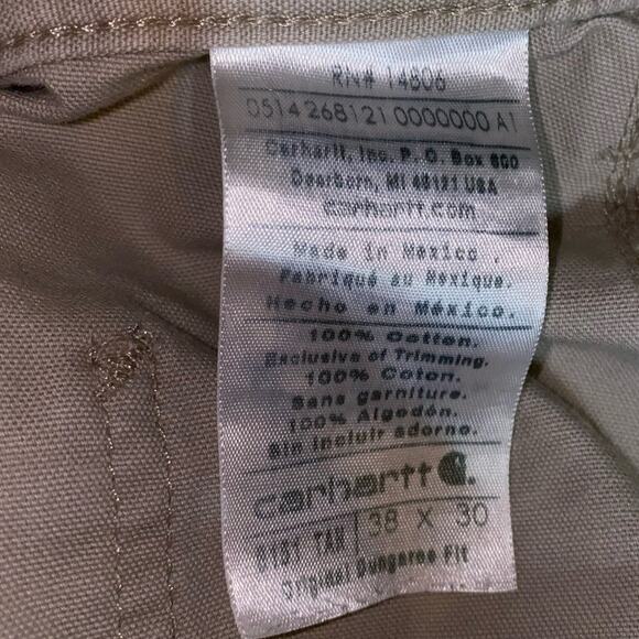 Carhartt Men’s Utility Original Dungaree Fit Khaki Work Pants Size 38x30 - Picture 4 of 7